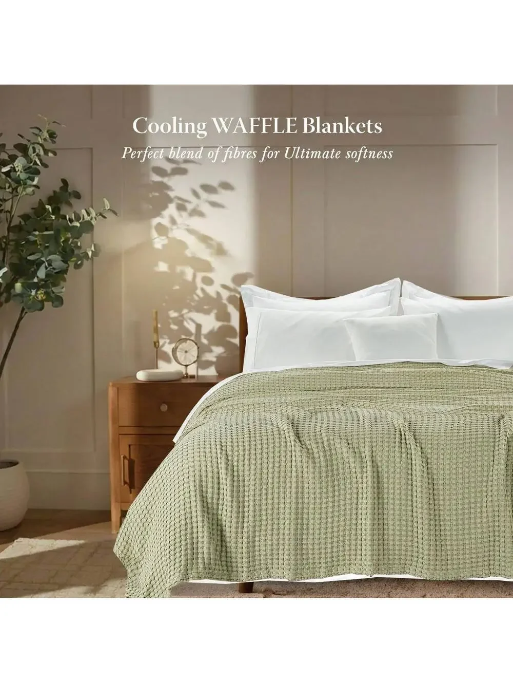 Threadmill King Waffle Bamboo Blanket Sage Green, Rayon 106x92 Lightweight